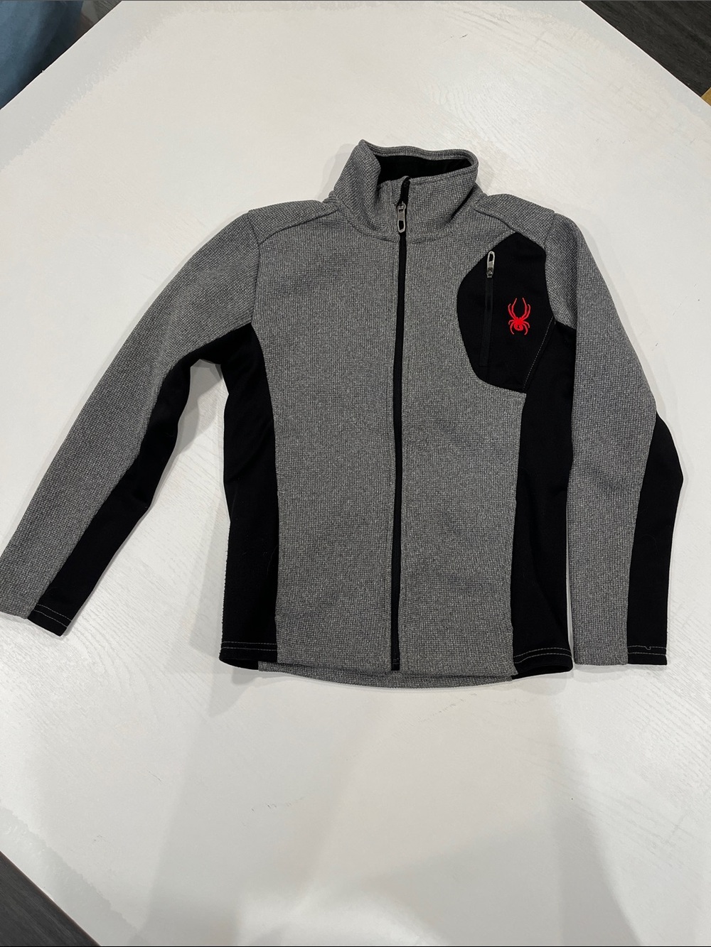 Kids Grey and Black Zip-Up Spider Jacket with Red Accent